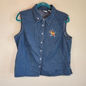 Womens Vintage Pooh/Tigger Sleeveless Denim Shirt XL